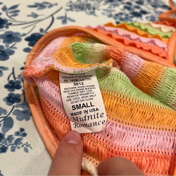 Striped Pink Orange Yellow Green Crossback Mini Dress - Picture 4 of 5